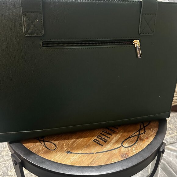 Lovenook Structured Work Tote Laptop Bag Green Saffiano Faux Leather Gold HW - Picture 5 of 7